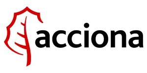 Logotipo de la empresa ACCIONA, colaboradora en infraestructuras y energía renovable.