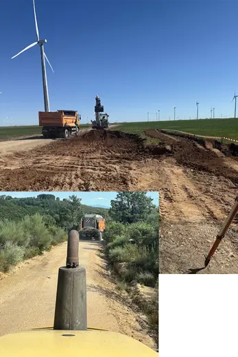Fotografía vertical de los trabajos de conservación de firmes en caminos.
